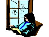 Woman sitting in a window, reading